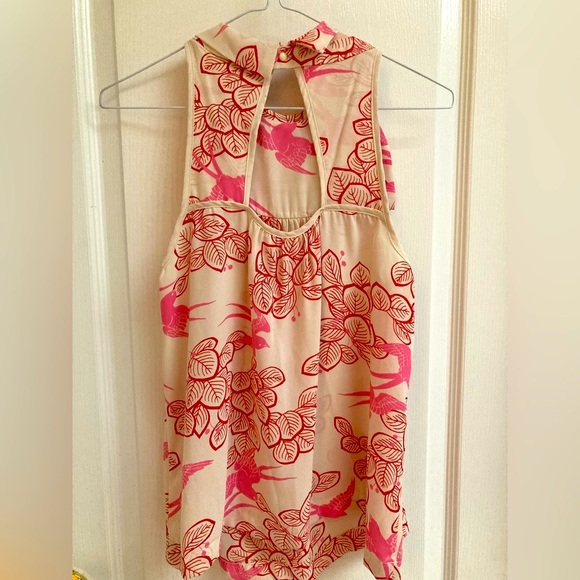 Anthropologie| Maeve Elata Bird Leaf Print Tank Pink Size 2 - Picture 5 of 8